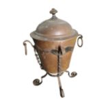Arts and Crafts copper and metal coal bucket with lid { 54cm H X 43cm Dia }.
