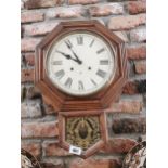 19th. C. American oak drop dial wall clock { 64cm H X 41cm W }.