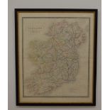 Framed Map of Ireland W & WK Johnston. 1845. &2 cm H x 60 cm W}.