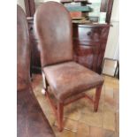 Set of four + two Vintage Cigar leather upholstered Hoopbacked DC dining room chairs { 116cm H X