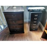 Wooden filing cabinet { 78cm H X 49cm W X 64cm D } and metal filing cabinet { 67cm H X 26cm W X 40cm