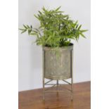 Circular bronzed planter on legs. {44 cm H x 25 cm Dia}.