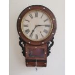 19th. C. rosewood drop dial wall clock inlaid with Mother of Pearl { 67cm H X 40cm W }.