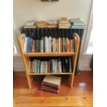 Modern pine book trough and collection of novels { 88cm H X 70cm W X 23cm D }.