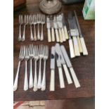 Misc. lot of bone handed Wynnel Sheffield EPNS knives, EPNS forks and misc. lot of spoons forks