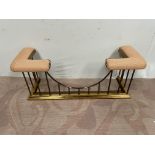 Good quality brass club fender with upholstered cushions { 56cm H X 144cm L X 50cm D }.