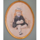 Oval framed watercolour of young girl signed D. Massman . {44 cm H x 33 cm W}