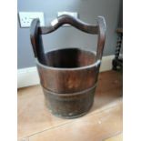 Pine metal bound bucket { 48cm H X 36cm Dia }.