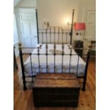 Decorative brass and iron half tester bed { 209cm H X 52cm W }.