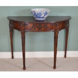 Exceptional quality mahogany demi lune hall table in the Adam's style. {91 cm H x 125 cm W x 58 cm