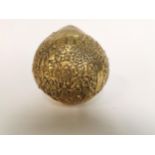 Engraved brass Chinese scroll paper weight in the form of a Peach. {11 cm H x 11 cm Dia}