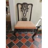 Pair of good quality 19th C. mahogany side chairs with upholstered seats, raised on cabriole legs,