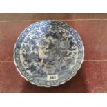 Oriental blue and white ceramic wall plaque decorated with Asian Pheasants and foliage