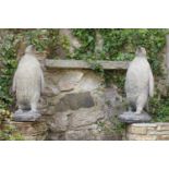 Pair of composition stone models of Penguins. {65 cm H x 28 cm W x 39 cm D}.