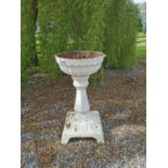 19th. C. decorative cast iron urn on pedestal { 78cm H X 40cm Sq.}.