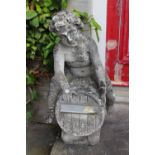 Composition stone Post Box in the form of a Boy with barrel. {83 cm H x 40 cm W x 34 cm D}.