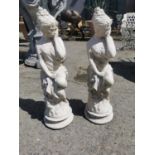 Pair of decorative composition figure of ladies {72 cm H x 24 cm Dia.}.