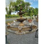 Exceptional three tiered moulded stone French water foutain with surround decorated with shells