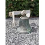 19th C. bronze bell with original metal brackets. {44 cm H x 30 cm W x 45 cm D}.