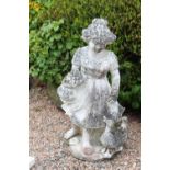 Stone figurine of a Girl with Duck. {95 cm H x 55 cm W x 40 cm D}.