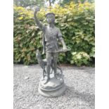 Bronze figure of a Huntsman with Dog. {120 cm H x 40 cm W x 40 cm D}.