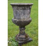 Large sandstone urn. {118 cm H x 62 cm Dia}.