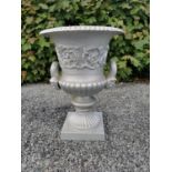 19th C. cast iron French urn decorated with swags {80 cm H x 55 cm Dia.}.