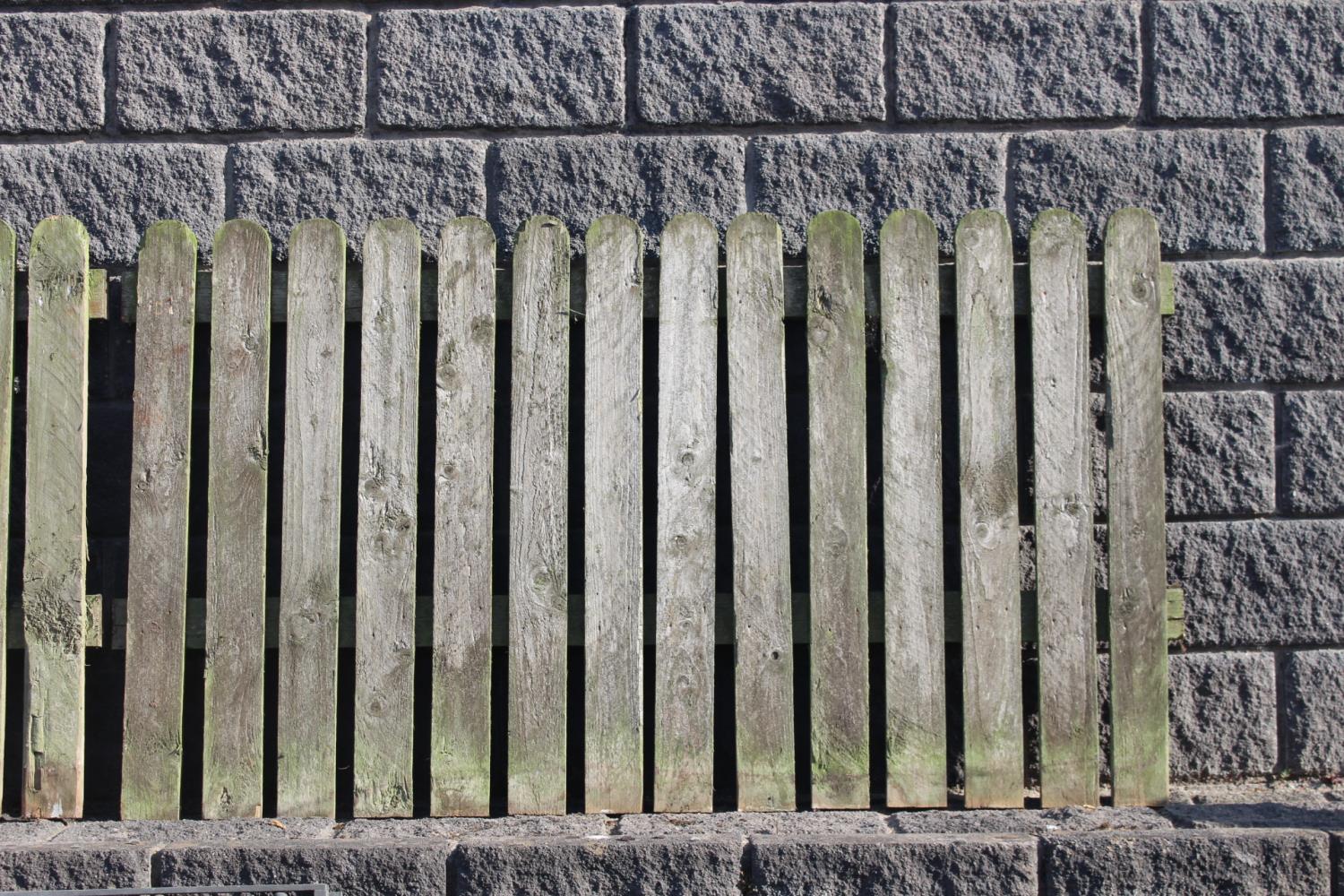 Collection of wooden picket fencing with two gates. {100 cm H x 31.7 Metres W x 5 cm D}. - Bild 3 aus 5