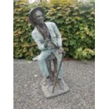 Bronze figure of seated Gentleman. {135 cm H x 48 cm W x 48 cm D}.