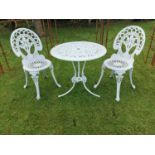 Decorative cast iron table with two matching chairs {Table - 66 cm H x 69 cm W and Chairs 85 cm H