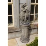 Composition stone figural group of Romeo and Juliet mounted on reeded column. {149 cm H x 37 cm