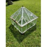 Metal and glass garden cloche {45 cm H x 50 cm W x 50 cm D}.