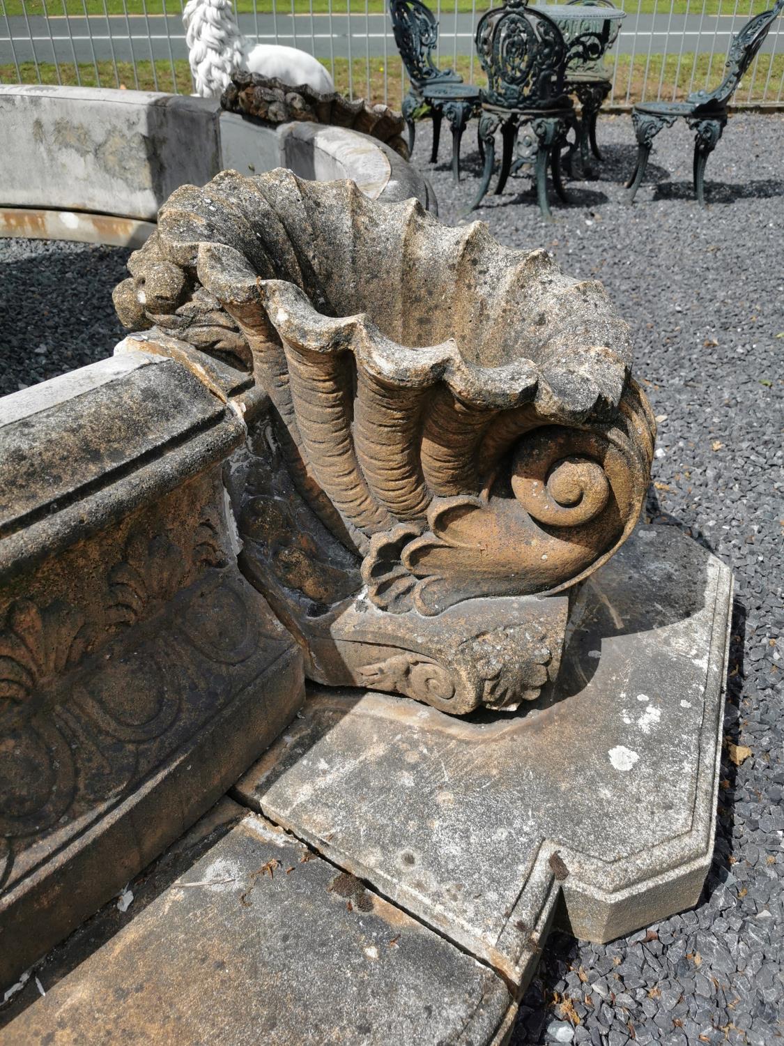 Exceptional three tiered moulded stone French water foutain with surround decorated with shells - Image 3 of 7