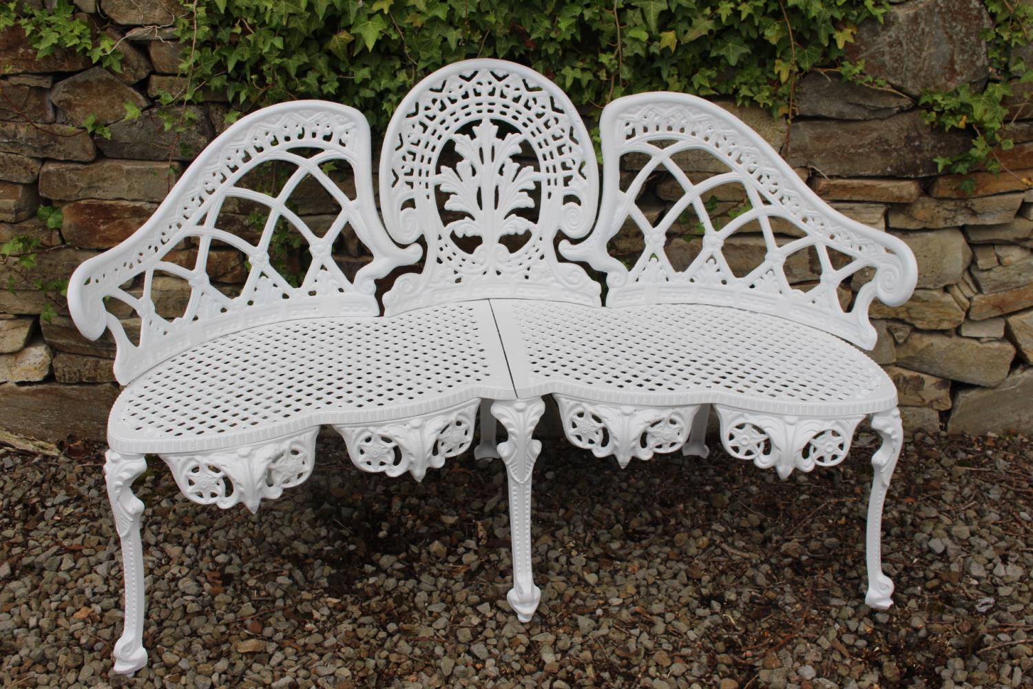 Cast aluminium garden bench in the Coalbrookdale style. {80 cm H x 133 cm W x 38 cm D}.