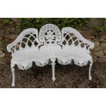 Cast aluminium garden bench in the Coalbrookdale style. {80 cm H x 133 cm W x 38 cm D}.