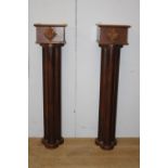 Pair of mahogany bar front posts with ornate carved detail {117 cm H x 27 cm W x 29 cm D}