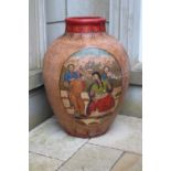 Terracotta double sided olive pot with painted scene {90 cm H x 66 cm Dia.}