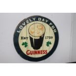 Lovely Day For Guinness painted advertising barrel end { 60cm Dia }.
