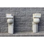 Pair of 19th. C. blue stone balcony corbels decorated with a ball { 79cm H X 36cm W X 25cm D }.