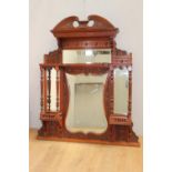 19th C. mahogany carved overmantle {176 cm H x 154 cm W}