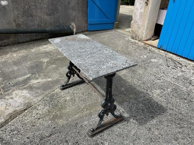 Cast iron garden table with slate top {74 cm H x 107 cm W x 46 cm D}.