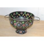 Black metal milk colander with painted floral design {26 cm H x 34 cm Dia.}.