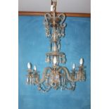 19th C. six branch crystal chandelier {110 cm H x 82 cm Dia.}.