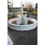 Concrete fountain with Horse's head decoration and pond surround {240 cm H x 340 cm Dia.}