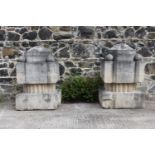 Pair of 19th. C. sandstone pillar caps decorated with balls { 100cm H X 60cm Sq. }.