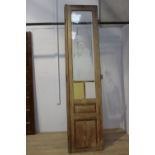 Pitch pine door with etched glass panel {271 cm H x 64 cm W x 4 cm D}.