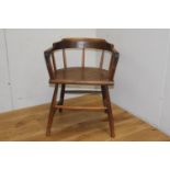 Oak spindle milking chair {75 cm H x 58 cm W x 39 cm D}.