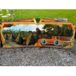 1920's painted fairground panels with racing scenes. {90 cm H x 228 cm W}