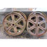 Set of four cast iron tram wheels. {15 cm D x 70 cm Diam}.