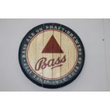 Bass Ale on Draft painted advertising barrel end { 60cm Dia }.
